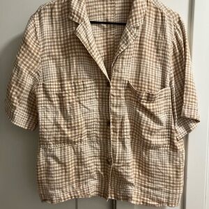 Everlane Brown and White Checkered Top